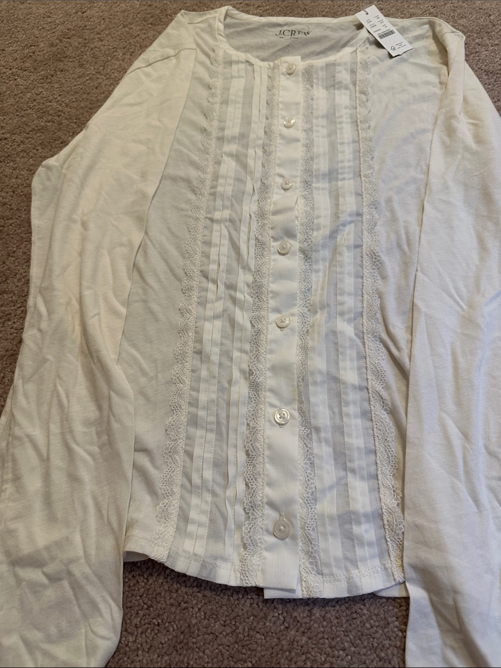 J.Crew Feather Jersey Lace Cardigan Top, White, Medium